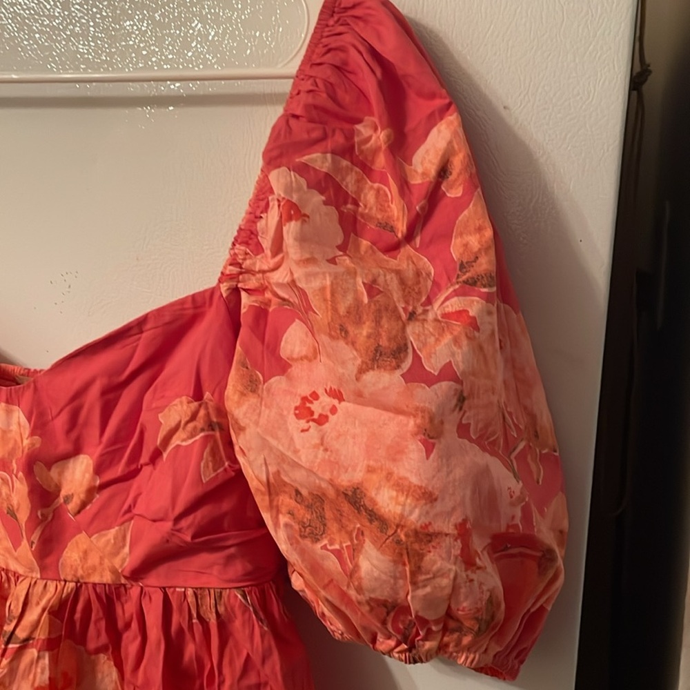 Free People NWT Medium‎ 100% Cotton Coral Floral Dress - Picture 6 of 11